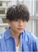無造作ラウンドマッシュラフパーマアッシュブラウン