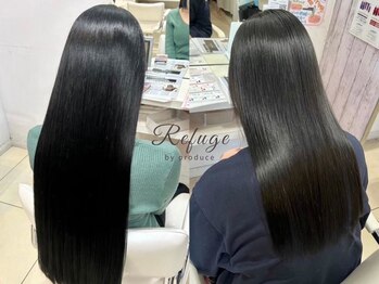 ルフュージュ バイ プロデュース 相模大野店(Refuge by Produce)の写真/湿気対策《縮毛矯正＋艶TR》自然なストレートで毎朝が楽に♪
