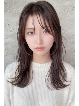 ヘアーズ ベリー 香椎店(hairs BERRY) 小顔魅せ顔周りレイヤー×透明感グレージュ×艶髪セミディ
