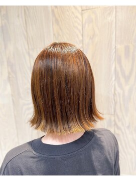 ヘアートゥリース 武蔵小杉店(hair trees) 【ミディアムヘア】外はねボブ×オレンジカラー