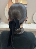 ミディアムヘアセット★ベロアリボン★艶々タイトアップ