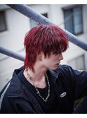 マッシュウルフ/メンズウルフ/ウルフカット/赤髪ウルフ/波巻き