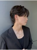 メンズショートセンターパートフェザーパーマ面長暗髪K20251228