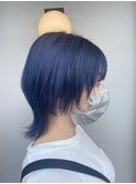 ブルー×ウルフカット