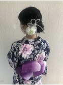 浴衣 トップ サイド 大きな 編み込み シニヨン ヘアスタイル