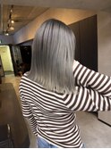 バレイヤージュ、ハイライト、レイヤーロング、グレーベージュ