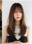 顔周りカットハッシュカットダークブラウンワンホンレイヤー韓国