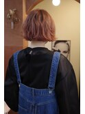 ミニボブ切りっぱなしボブピンクベージュケアブリーチ髪質改善