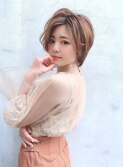 【重山】アッシュブラウンネオウルフ毛先パーマひし形ショート