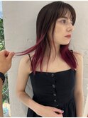 ワインレッドハイトーンウルフレイヤーボブブリーチカラー渋谷