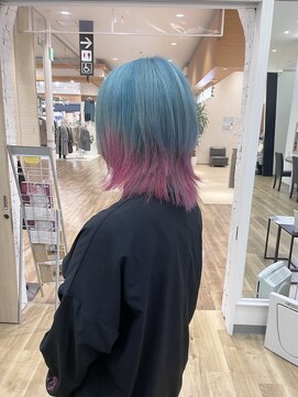 キセイ イオンモール新利府北館店(KISEI) 【ダブルブリーチ】ショートウルフ×ターコイズブルー&ピンク