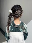 卒業式袴着付けヘアセットサイド編み下ろしヘアアレンジ三つ編み