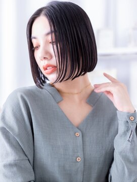 黒髪艶カラーシンメトリー切りっぱなしボブa上尾20代30代40代