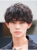 原宿緩めシャドウルーズパーマメンズカットラウンドマッシュ30代