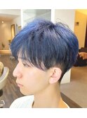 韓国風☆刈り上げマッシュネイビー＆ブリーチカラー