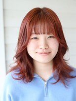 ヘアーサロン アージェ(Hair Salon Ange)&nbsp;くびれレイヤーとオレンジの「韓国風」巻き髪スタイル