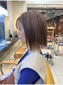 大人ミディアムストレートボブ40代50代60代ハイライト白髪ぼかし