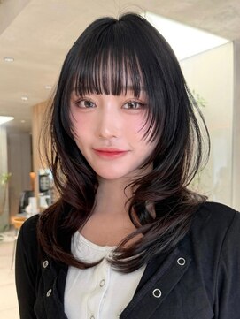 ミンクス 原宿店(MINX) 暗めカラー黒髪小顔に見せるヘアレイヤーカットオリーブグレー