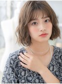グレーベージュ小顔ゆるふわボブパーマA0上尾20代30代40代
