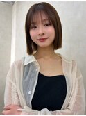顔周りカット/縮毛矯正/ダークブラウン/コーラルピンク/ボブ