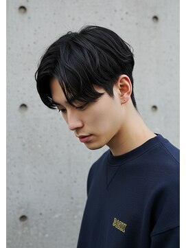 キャンバス バイ ネオリーブ 横浜西口(Canvas by neo.) フェザーパーマ　センターパート　ブルーブラック