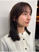 姫カットレイヤー　ミディアム　前髪　シースルーバング