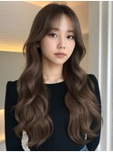 ロング レイヤーカット ブラウンベージュ 韓国ヘア 透明感カラー