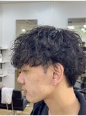 シャドウパーマ波巻きパーマツーブロック無造作マッシュ