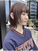 美髪シアーカラーピンクブラウンショートカット切りっぱなしボブ