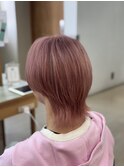 ピンクベージュ×ウルフカット
