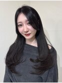 顔まわりレイヤー 艶カラー 暗髪 韓国風 髪質改善 福岡美容室