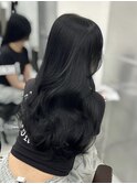 夏の小顔ロングレイヤーカット顔周りブルーブラックエクステ