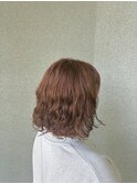 オレンジブラウン×ボブパーマ