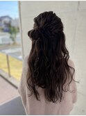 ヘアセット 無造作ナチュラル可愛いハーフアップお団子 お出かけ