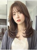 セミロングヘア*ロングレイヤーカット*オリーブカラー*髪質改善