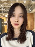 顔周りレイヤーカットグレージュカラーくびれボブベージュカラー