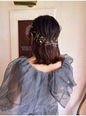 金箔ヘアアレンジ結婚式お呼ばれ二次会ヘアセットミディアム