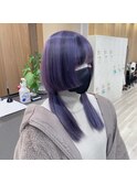 派手髪×ラベンダーカラー×ローライト×ウルフカット