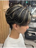 ハイライトセンターパートメッシュダブルカラーツーブロック
