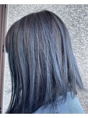 秋色◎20代30代透明感ブルーグレーハイライトミディ