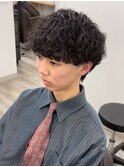 メンズカット　ショートマッシュ　波巻きパーマ スパイラル