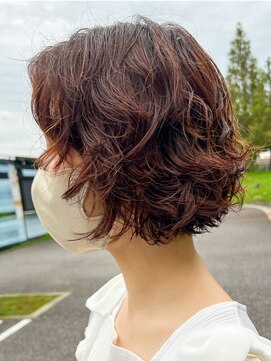 トップヘアーヒルズ 安城(TOP HAIR HILLS) 安城大人可愛い無造作ウェーブボブチェリーブラウン前髪面長卵型