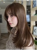 切りっぱなしボブエアリーロング美髪ピンクブラウン