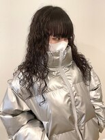 ロックス バイ マグ 松本(rocks BY MAG)&nbsp;ロングスパイラルパーマワイドバングダークグレージュ暗髪
