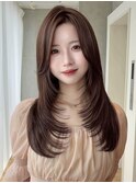 Say.ピンクベージュ顔周りカットレイヤーロングハイレイヤー前髪
