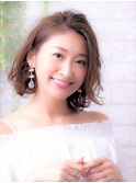 毛先パーマネオウルフ小顔外ハネボブアッシュブラウン