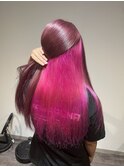 青と夏　ブリーチWカラー　ピンクブラウン×ショッキンピンク