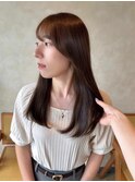 ブラウンベージュ/艶髪/透明感カラー/流しバング