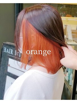 ヘアーアイスカルテット(HAIR ICI QUARTET) インナーカラー オレンジ  ボブ デザインカラー