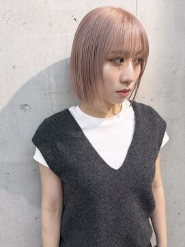 ラニヘアサロン(lani hair salon) ピンクミルクティー/切りっぱなしボブ/ハイトーン【大名/天神】
